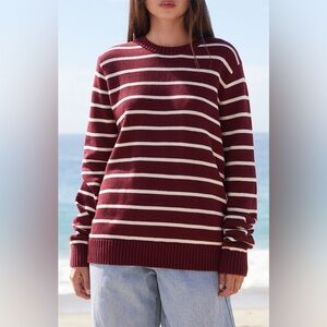 John Galt Martha Burgundy Striped Sweater